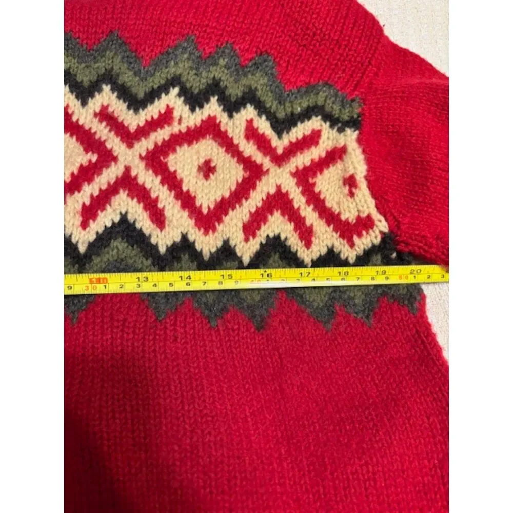 J.Crew Fair Isle Wool Sweater Men’s Medium Red Nordic Crewneck Cozy Cabin